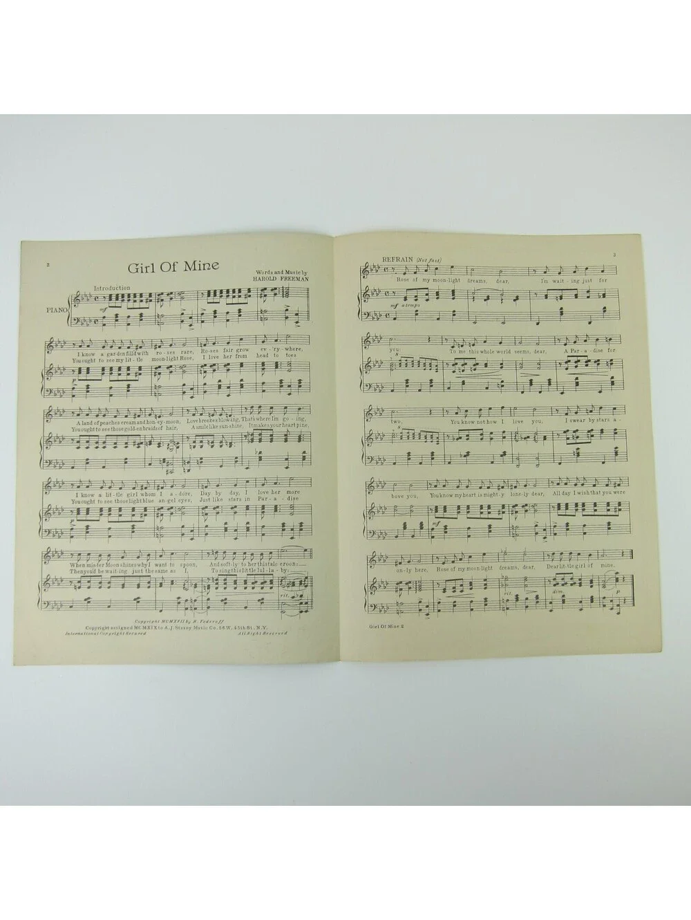 Girl of Mine Sheet Music by Harold Freeman Rolf Armstrong Cover Art Antique 1919